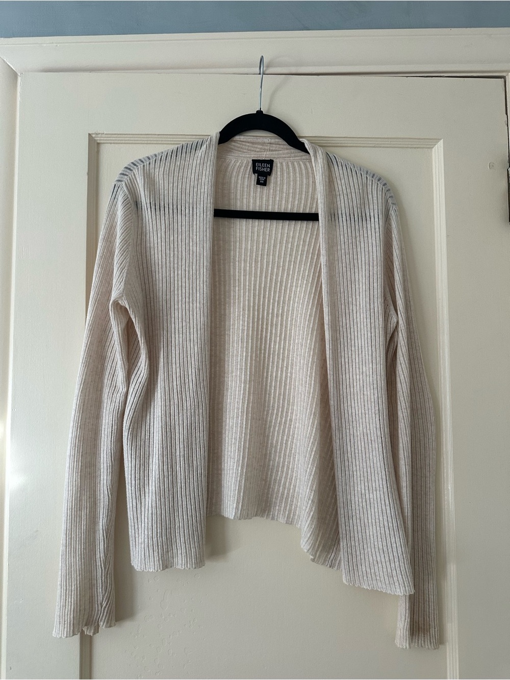 Eileen Fisher Lightweight Cream Ribbed Open-Front Cardigan 100% Cotton